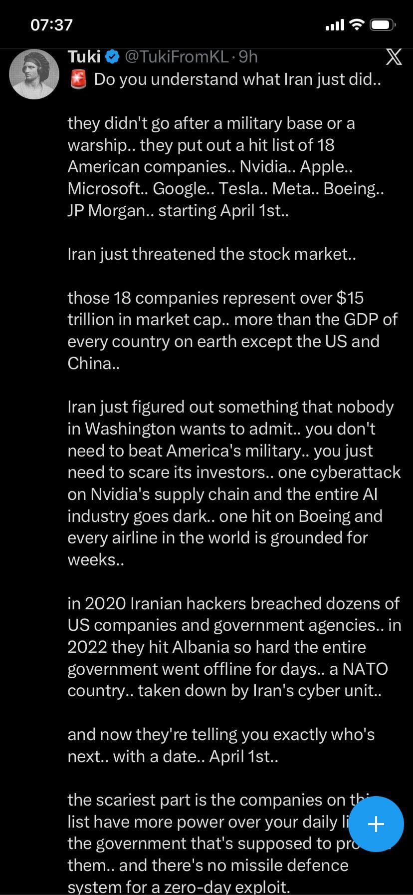 WARNING BY IRAN